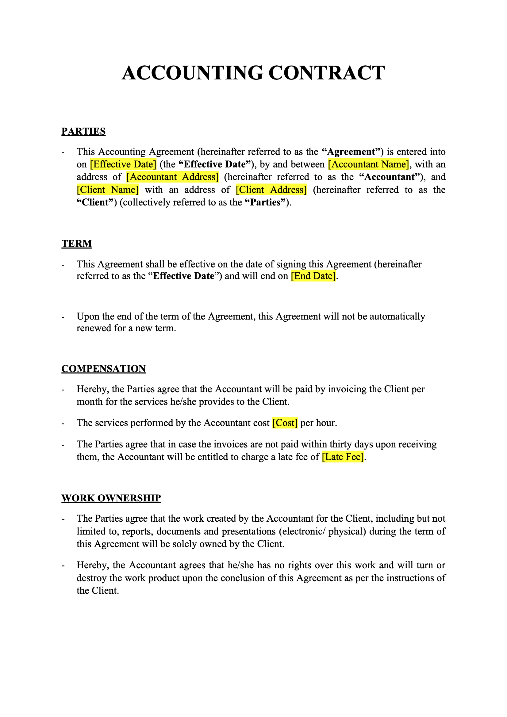 Accounting Contract Template